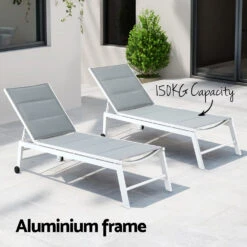 Aluminium Sun Lounger With Wheels - White -Home Luxe Store gardeon sun lounger chaise lounge wheels patio furniture outdoor setting white furniture outdoor outdoor sofas lounge sets bedzy australia 957746