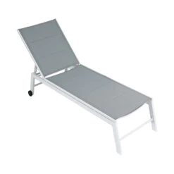 Aluminium Sun Lounger With Wheels - White -Home Luxe Store gardeon sun lounger chaise lounge wheels patio furniture outdoor setting white furniture outdoor outdoor sofas lounge sets bedzy australia 993153