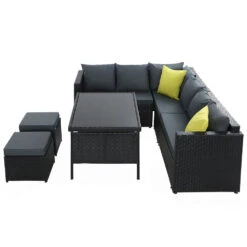 Hamilton 8 Seat Corner Outdoor Dining Setting - Black With Grey Cushions -Home Luxe Store hamilton 8 seat corner outdoor dining setting black with grey cushions bedzy australia abn 18 642 972 209 450787