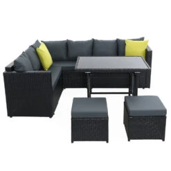 Hamilton 8 Seat Corner Outdoor Dining Setting - Black With Grey Cushions -Home Luxe Store hamilton 8 seat corner outdoor dining setting black with grey cushions bedzy australia abn 18 642 972 209 648932