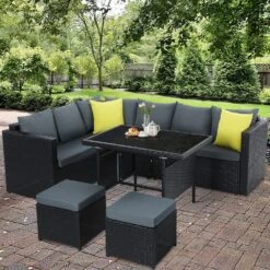 Hamilton 8 Seat Corner Outdoor Dining Setting - Black With Grey Cushions -Home Luxe Store hamilton 8 seat corner outdoor dining setting black with grey cushions bedzy australia abn 18 642 972 209 976639