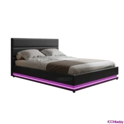 Henley Double Gas Lift Storage Bed Frame With LED Lights – Black