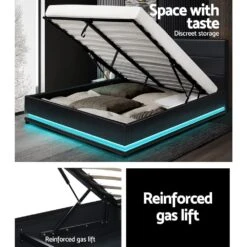 Henley Queen Gas Lift Storage Bed Frame With LED Lights – Black -Home Luxe Store henley led storage queen bed frame black bedzy australia 249782