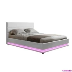 Henley Queen Gas Lift Storage Bed Frame With LED Lights – White