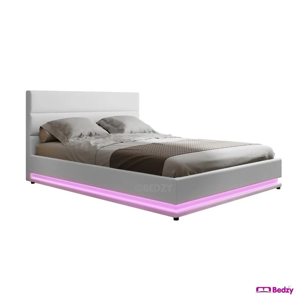Henley Queen Gas Lift Storage Bed Frame With LED Lights – White 1 Henley Queen Gas Lift Storage Bed Frame With LED Lights – White