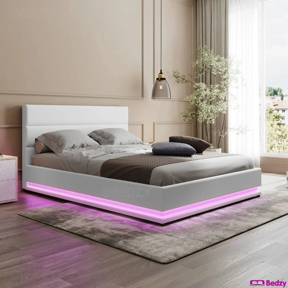 Henley Queen Gas Lift Storage Bed Frame With LED Lights – White 2 Henley Queen Gas Lift Storage Bed Frame With LED Lights – White - Image 2