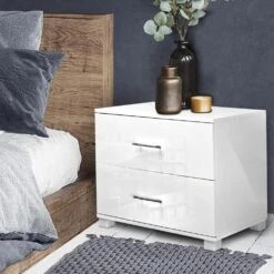 High Gloss Bedside Table With 2 Drawers White -Home Luxe Store high gloss bedside table with 2 drawers white bedzy australia 154211