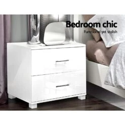High Gloss Bedside Table With 2 Drawers White -Home Luxe Store high gloss bedside table with 2 drawers white bedzy australia 869813