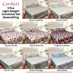 Hotel Living 3 Pce Light Weight Comforter Set Queen/King Corbett Floral Blue -Home Luxe Store hotel living 3 pce light weight comforter set queenking corbett floral blue home garden bedding bedzy australia 574943