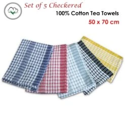 Hotel Living Checkered Set Of 5 Cotton Tea Towels -Home Luxe Store hotel living checkered set of 5 cotton tea towels home garden kitchenware bedzy australia 384170