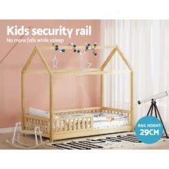 House Style Kids Single Bed Frame - Oak 11 House Style Kids Single Bed Frame - Oak -Home Luxe Store house style kids single bed frame oak furniture bedroom bedzy australia 290351