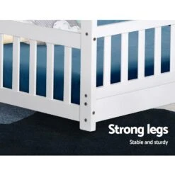 Kids Wooden House Style Single Bed Frame With Side Rails - White -Home Luxe Store kids rock wooden single bed frame white bedzy australia 125189