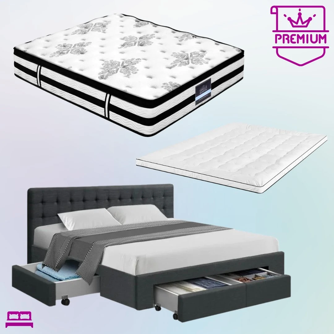 King Premium Package | Trinity Bed Charcoal, Algarve Euro Top Mattress (Medium Firm) & Deluxe Mattress Topper! 1 King Premium Package | Trinity Bed Charcoal, Algarve Euro Top Mattress (Medium Firm) & Deluxe Mattress Topper!