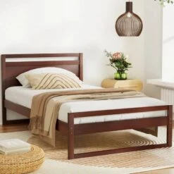 King Single Package | Witton King Single Wooden Bed Frame Walnut & Bonita Euro Top Mattress (Medium Firm) -Home Luxe Store king single package witton king single wooden bed frame walnut bonita euro top mattress medium firm bedzy australia 704748