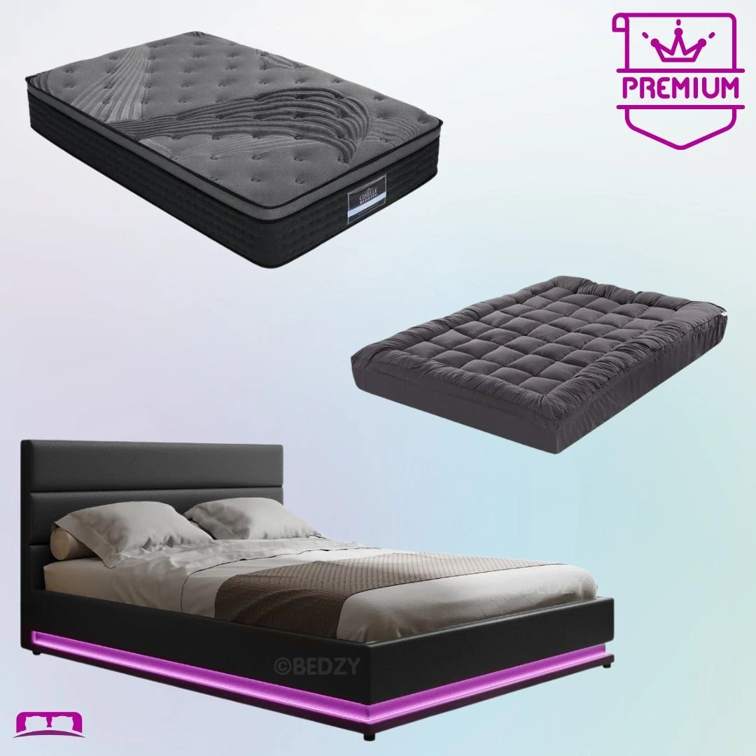King Single Premium Package | Henley LED Storage Bed Frame Black, Alanya Euro Top Pocket Spring Mattress (Medium Firm) & Pillowtop Mattress Topper 1 King Single Premium Package | Henley LED Storage Bed Frame Black, Alanya Euro Top Pocket Spring Mattress (Medium Firm) & Pillowtop Mattress Topper