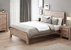 Nowra King Size Solid Wood Veneered Acacia Bed Frame - Oak