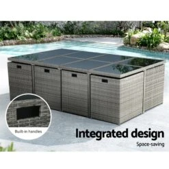 Outdoor Dining Set 13 Piece Wicker Table Chairs Setting Grey -Home Luxe Store outdoor dining set 13 piece wicker table chairs setting grey furniture outdoor bedzy australia 710800