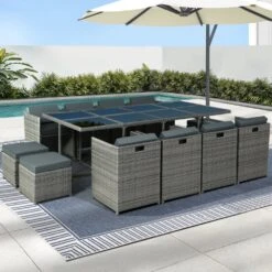 Outdoor Dining Set 13 Piece Wicker Table Chairs Setting Grey -Home Luxe Store outdoor dining set 13 piece wicker table chairs setting grey furniture outdoor bedzy australia 845962