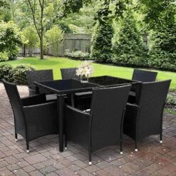 Outdoor Dining Set 7 Piece Wicker Lounge Setting Black -Home Luxe Store outdoor dining set 7 piece wicker lounge setting black furniture outdoor bedzy australia 656367