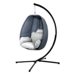 Outdoor Fabric Egg Swing Pod Chair Hammock With Stand Grey