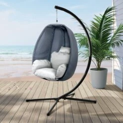 Outdoor Fabric Egg Swing Pod Chair Hammock With Stand Grey -Home Luxe Store outdoor fabric egg swing pod chair hammock with stand grey bedzy australia abn 18 642 972 209 958476