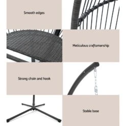 Outdoor Furniture Egg Hammock Hanging Swing Chair Stand Pod Wicker Grey 11 Outdoor Furniture Egg Hammock Hanging Swing Chair Stand Pod Wicker Grey -Home Luxe Store outdoor furniture egg hammock hanging swing chair stand pod wicker grey bedzy australia abn 18 642 972 209 800252