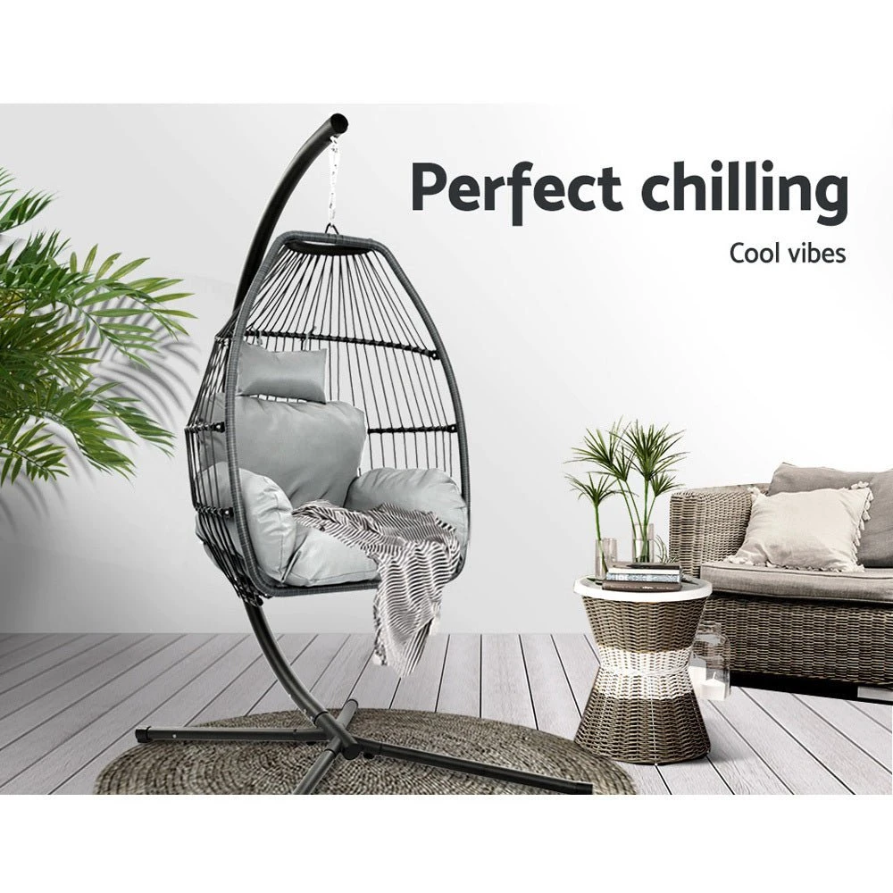 Outdoor Furniture Egg Hammock Hanging Swing Chair Stand Pod Wicker Grey 3 Outdoor Furniture Egg Hammock Hanging Swing Chair Stand Pod Wicker Grey - Image 3