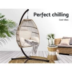 Outdoor Furniture Egg Hanging Swing Chair With Stand | Latte Wicker Rattan Hammock -Home Luxe Store outdoor furniture egg hanging swing chair with stand latte wicker rattan hammock bedzy australia abn 18 642 972 209 466159