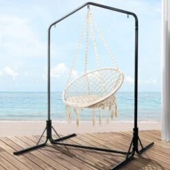 Outdoor Hammock Chair With Stand Cotton Swing Relax Hanging 124CM Cream -Home Luxe Store outdoor hammock chair with stand cotton swing relax hanging 124cm cream bedzy australia abn 18 642 972 209 646399