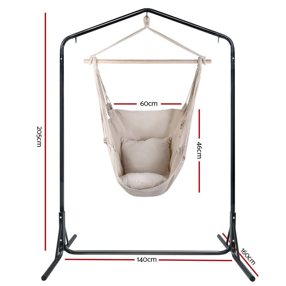 Outdoor Hammock Chair With Stand Hanging Hammock With Pillow Cream 2 Outdoor Hammock Chair With Stand Hanging Hammock With Pillow Cream - Image 2