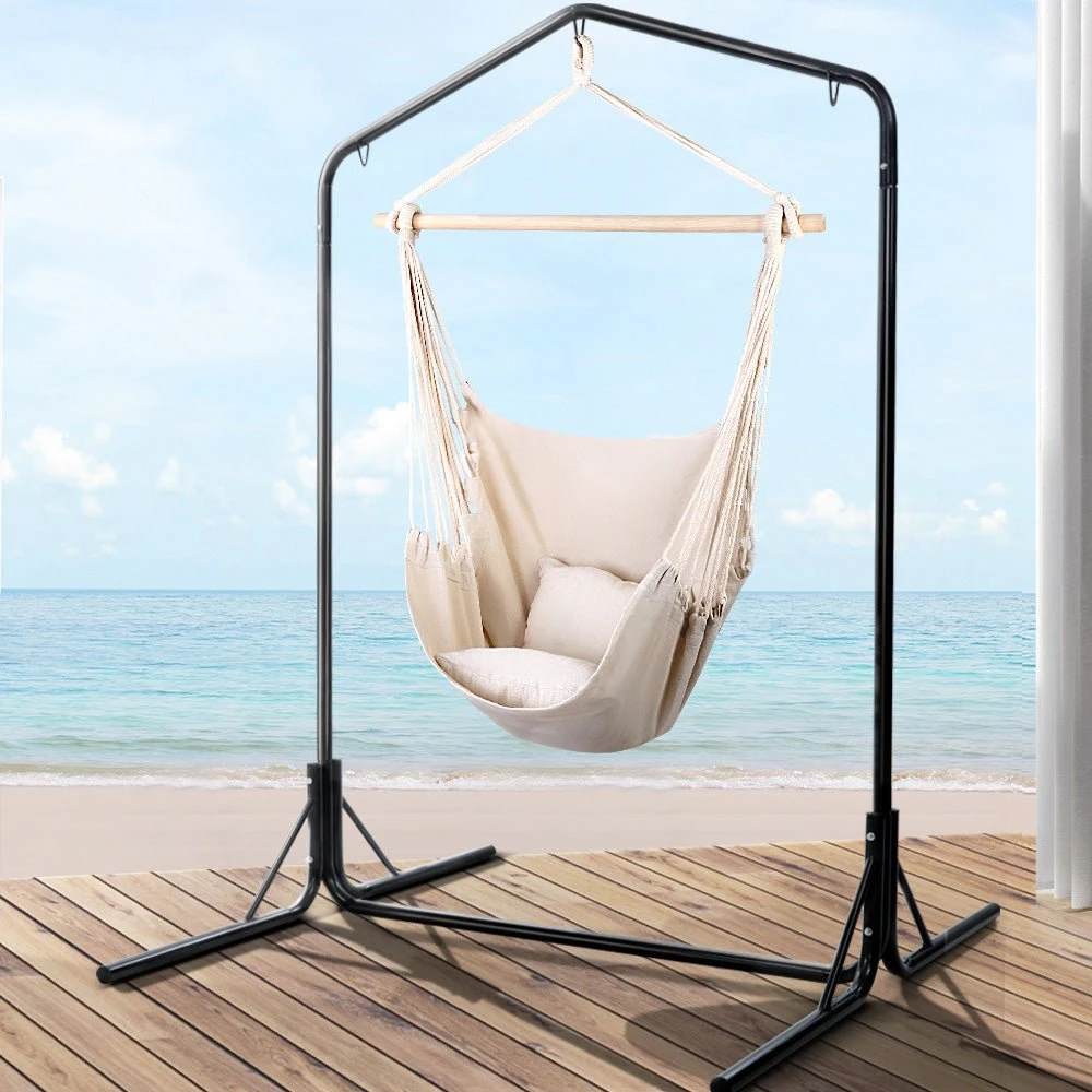 Outdoor Hammock Chair With Stand Hanging Hammock With Pillow Cream 8 Outdoor Hammock Chair With Stand Hanging Hammock With Pillow Cream - Image 8