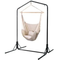 Outdoor Hammock Chair With Stand Hanging Hammock With Pillow Cream