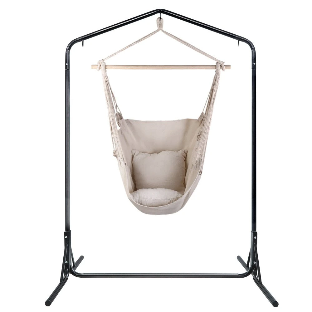 Outdoor Hammock Chair With Stand Hanging Hammock With Pillow Cream 3 Outdoor Hammock Chair With Stand Hanging Hammock With Pillow Cream - Image 3