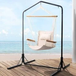 Outdoor Hammock Chair With Stand Swing Hanging Hammock Garden Cream -Home Luxe Store outdoor hammock chair with stand swing hanging hammock garden cream bedzy australia abn 18 642 972 209 748567