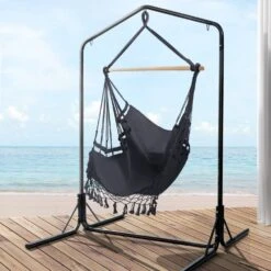 Outdoor Hammock Chair With Stand Tassel Hanging Rope Hammocks Grey -Home Luxe Store outdoor hammock chair with stand tassel hanging rope hammocks grey bedzy australia abn 18 642 972 209 335503