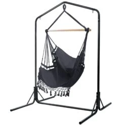 Outdoor Hammock Chair With Stand Tassel Hanging Rope Hammocks Grey