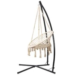 Outdoor Hammock Chair With Steel Stand Cotton Swing Hanging 124CM Cream -Home Luxe Store outdoor hammock chair with steel stand cotton swing hanging 124cm cream bedzy australia abn 18 642 972 209 529112