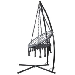 Outdoor Hammock Chair With Steel Stand Cotton Swing Hanging 124CM Grey -Home Luxe Store outdoor hammock chair with steel stand cotton swing hanging 124cm grey bedzy australia abn 18 642 972 209 228932