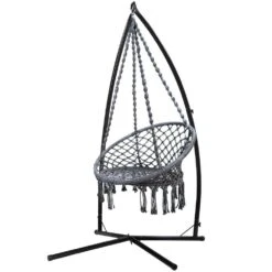 Outdoor Hammock Chair With Steel Stand Cotton Swing Hanging 124CM Grey