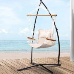 Outdoor Hammock Chair With Steel Stand Hanging Hammock Beach Cream -Home Luxe Store outdoor hammock chair with steel stand hanging hammock beach cream bedzy australia abn 18 642 972 209 327937