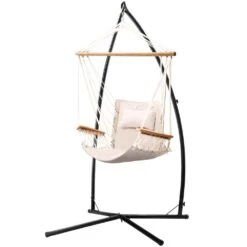 Outdoor Hammock Chair With Steel Stand Hanging Hammock Beach Cream