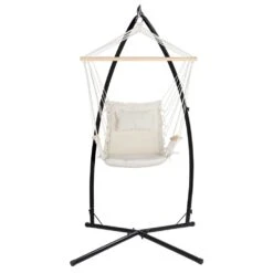 Outdoor Hammock Chair With Steel Stand Hanging Hammock Beach Cream -Home Luxe Store outdoor hammock chair with steel stand hanging hammock beach cream bedzy australia abn 18 642 972 209 847929