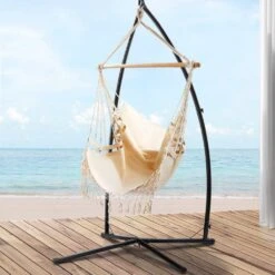 Outdoor Hammock Chair With Steel Stand Tassel Hanging Rope Hammock Cream -Home Luxe Store outdoor hammock chair with steel stand tassel hanging rope hammock cream bedzy australia abn 18 642 972 209 221492