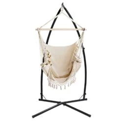 Outdoor Hammock Chair With Steel Stand Tassel Hanging Rope Hammock Cream -Home Luxe Store outdoor hammock chair with steel stand tassel hanging rope hammock cream bedzy australia abn 18 642 972 209 277699