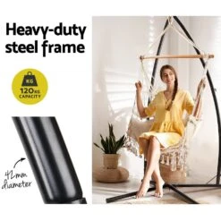 Outdoor Hammock Chair With Steel Stand Tassel Hanging Rope Hammock Cream -Home Luxe Store outdoor hammock chair with steel stand tassel hanging rope hammock cream bedzy australia abn 18 642 972 209 443746