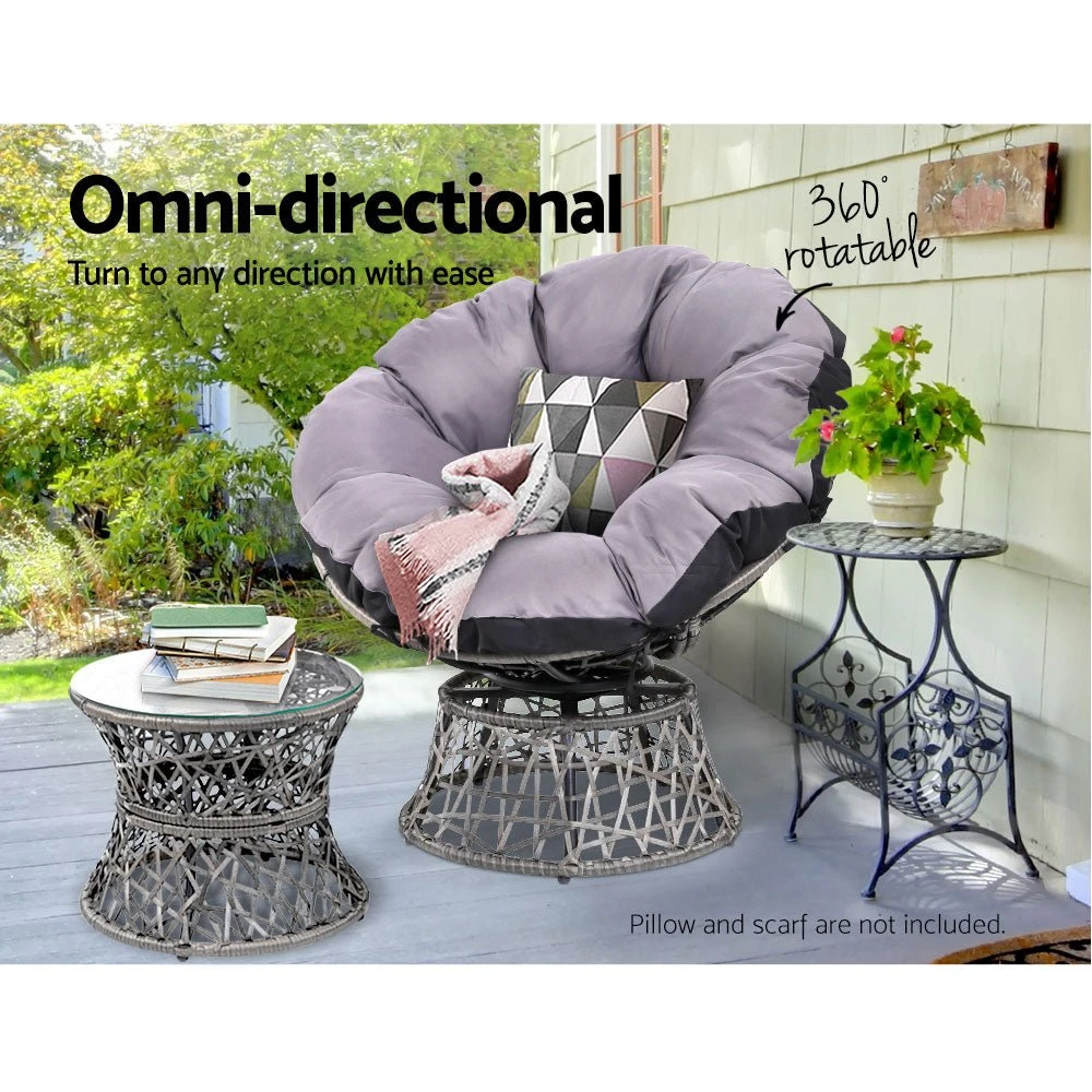 Outdoor Lounge Setting Papasan Chair Wicker Table Garden Furniture Grey 9 Outdoor Lounge Setting Papasan Chair Wicker Table Garden Furniture Grey - Image 9