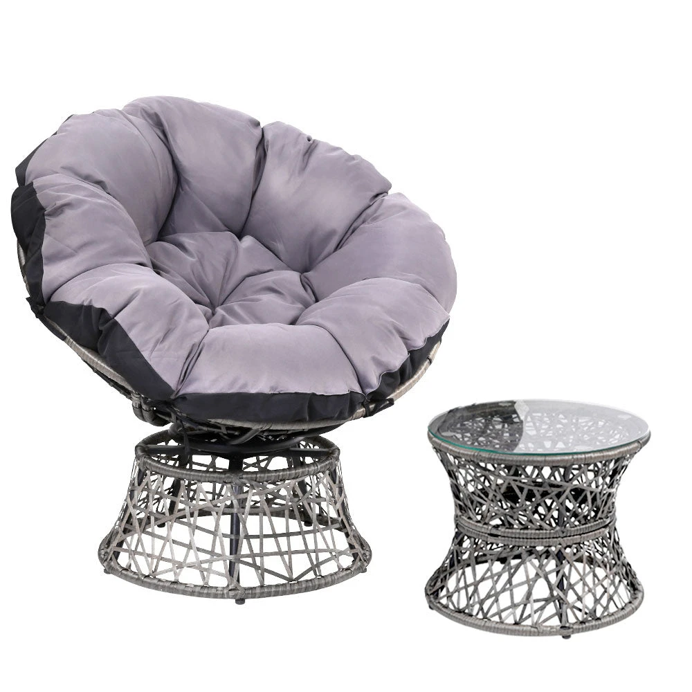 Outdoor Lounge Setting Papasan Chair Wicker Table Garden Furniture Grey 4 Outdoor Lounge Setting Papasan Chair Wicker Table Garden Furniture Grey - Image 4