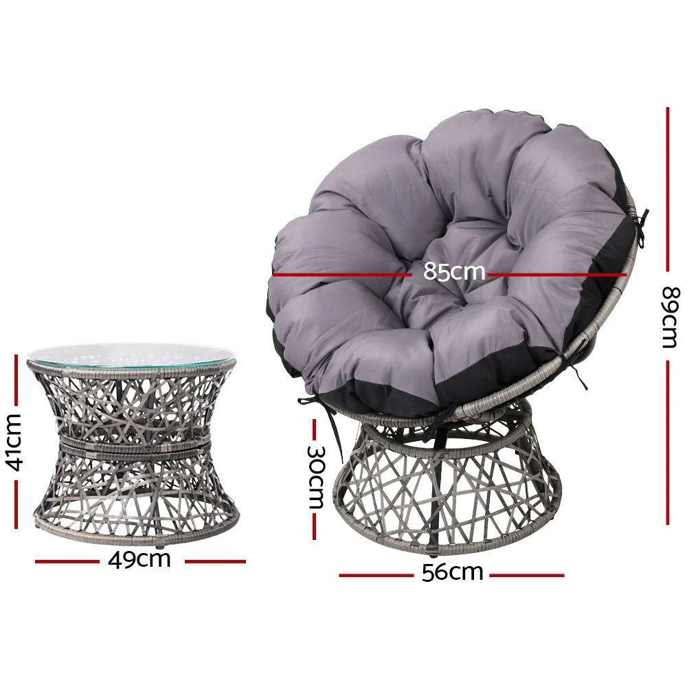 Outdoor Lounge Setting Papasan Chair Wicker Table Garden Furniture Grey 5 Outdoor Lounge Setting Papasan Chair Wicker Table Garden Furniture Grey - Image 5
