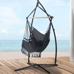 Outdoor Rope Hammock Chair With Steel Stand Grey -Home Luxe Store outdoor rope hammock chair with steel stand grey bedzy australia abn 18 642 972 209 327483
