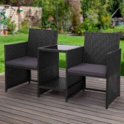 Outdoor Setting Wicker Loveseat Birstro Set Patio Garden Furniture Black -Home Luxe Store outdoor setting wicker loveseat birstro set patio garden furniture black bedzy australia abn 18 642 972 209 385331